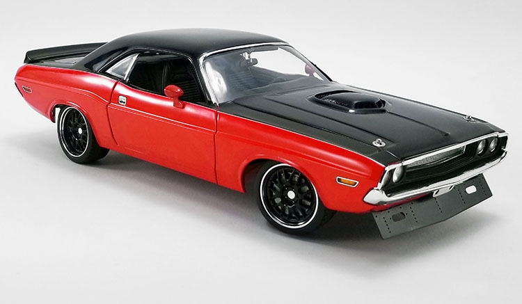 1:18 1970 Dodge Challenger R/T - Go Mango with White Stripes and Dog Dish  Wheels - Town and Country Toys