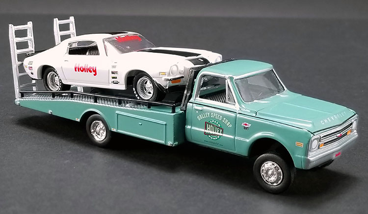 ACME Exclusive HURST Chevy Dually 3500HD & Camaro w/ Flat Bed Trailer GL-51323